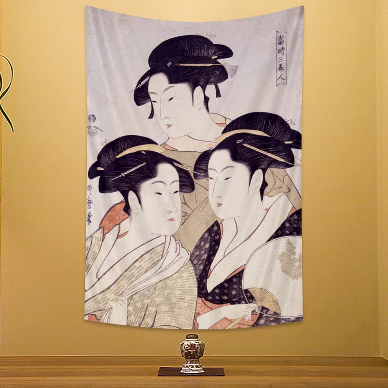 Afralia™ Geisha Kanagawa Print Wall Hanging for Bohemian Home Decor & Yoga Mat