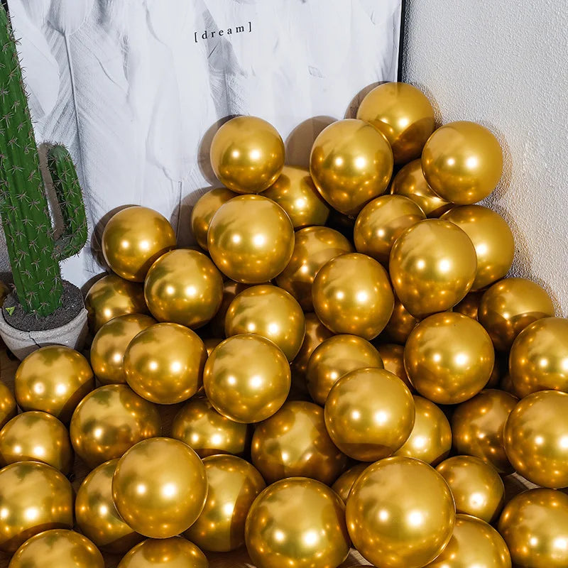 5" Chrome Golden Balloons for Wedding Party Decor by Afralia™ - Pack of 10