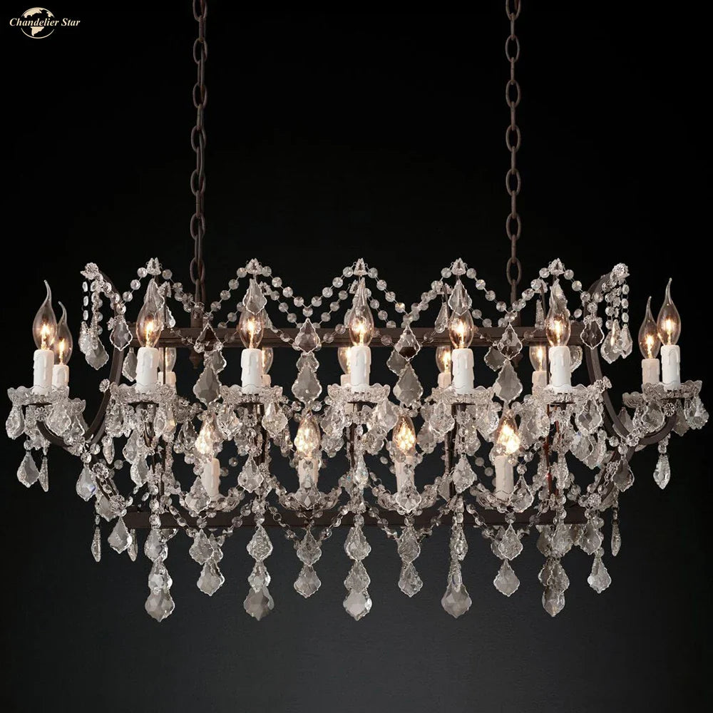 Afralia™ Iron Crystal LED Chandelier: 19th Century Style Kitchen Pendant Light