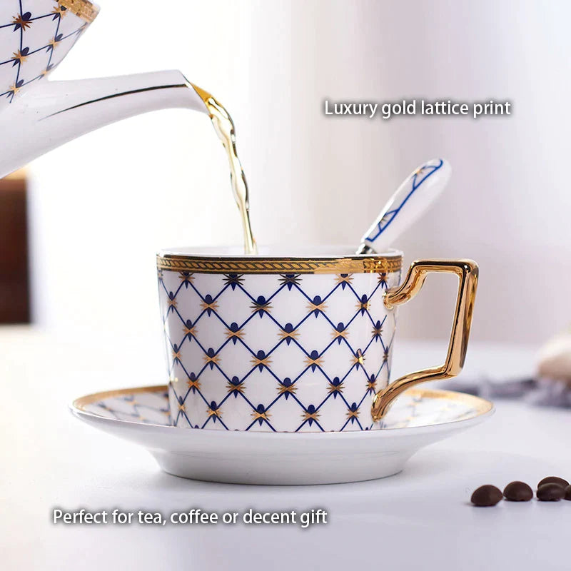 Afralia™ Gold Porcelain Coffee & Tea Set, Elegant Bone China Luxury Ceramics