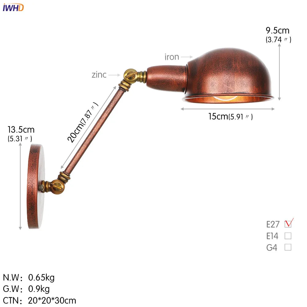 Afralia™ Vintage Industrial Wall Light Swing Arm LED Bedroom Cafe Stair Black