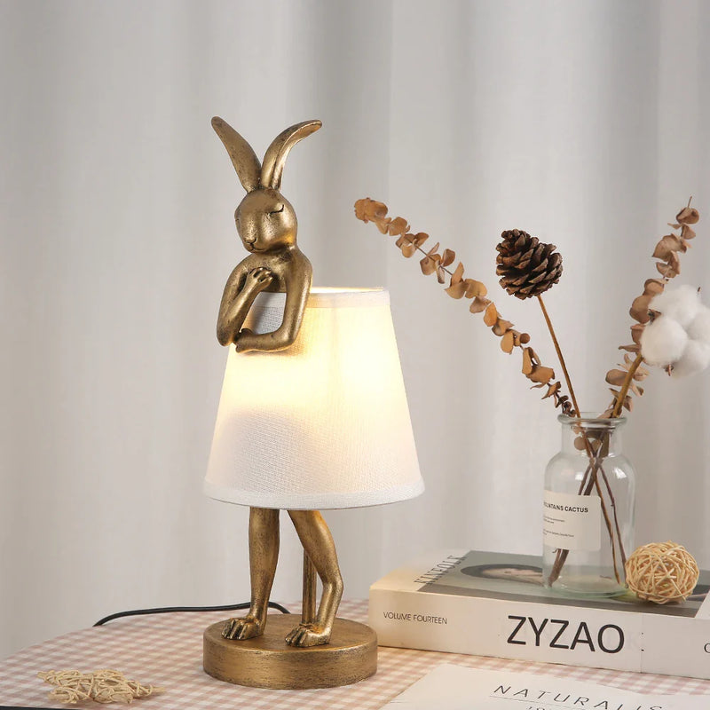 Afralia™ Bathing Rabbit Resin Table Lamp for Living Room and Bedroom Decor