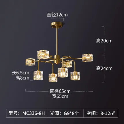 Afralia™ Square Crystal Chandelier Artistic Branches Luxury Gold Light Fixtures Living Room Kitchen Lighting