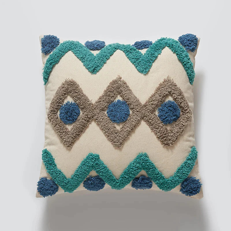 Afralia™ Moroccan Tufted Cushion Cover Handmade 45x45cm/30x50cm Teal Pink Navy Grey Ivory Diamond Stripe