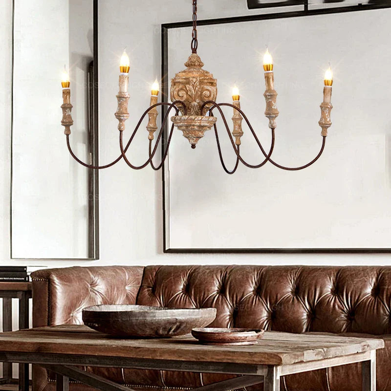 Afralia™ Classic Wooden Chandelier: Mid Century Large Living Room Lighting Fixture