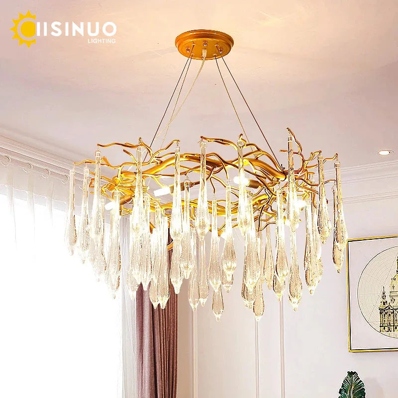 Afralia™ LED Crystal Chandelier: Luxury Home Decoration Living Room Hanging Lamp