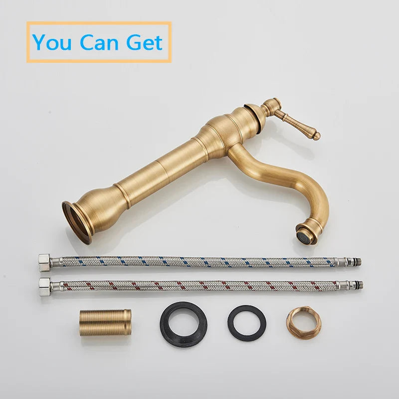 Afralia™ Antique Brass Basin Faucet Single Handle Bathroom Mixer Tap