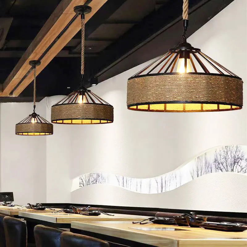 Afralia™ Vintage Metal Kitchen Rope Pendant Light Chandelier