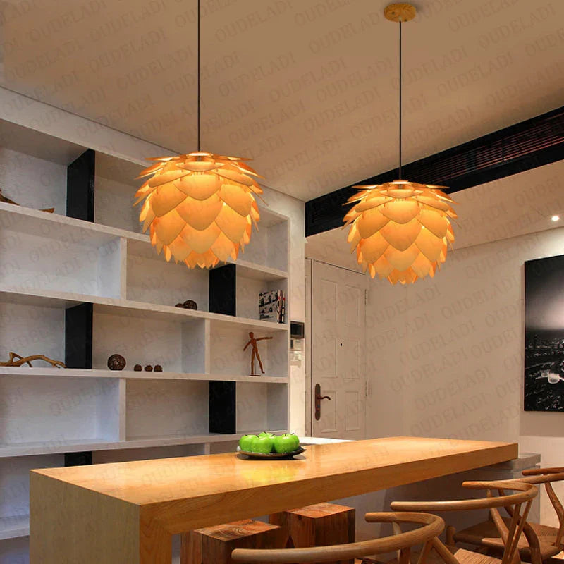 Afralia™ Nordic Pinecone Wooden Pendant Lights - Home Restaurant Decor Hanging Lamps