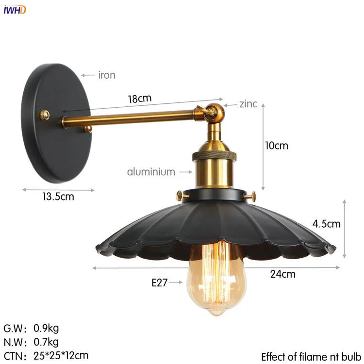 Afralia™ Antique Gold Rustic Wall Lamps Bathroom Stair Mirror Light Loft Decor Industrial