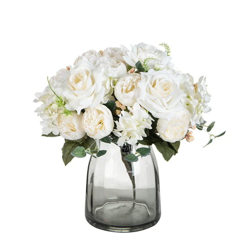 Afralia™ Silk Hydrangea Peony Rose Bouquet for Wedding Decor and Home Furnishings