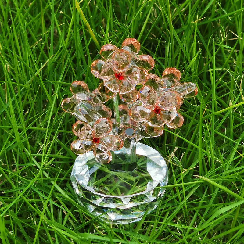 Afralia™ Pink Crystal Plum Blossom Figurine Glass Sculpture Decor Ornament Centerpiece