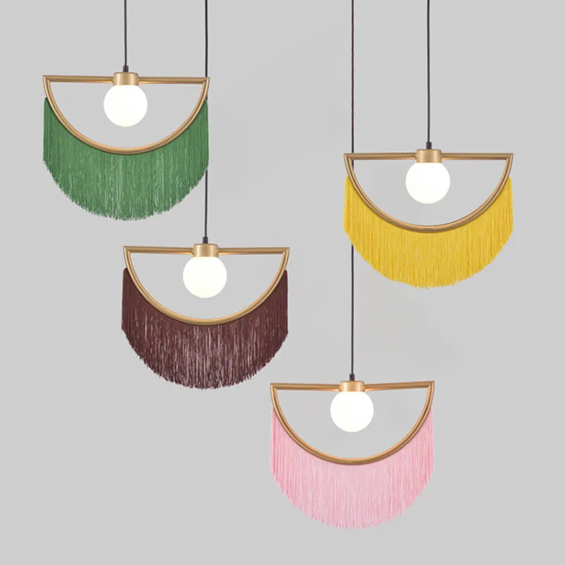 Afralia™ Coloured Tassel Glass Ball Pendant Light for Boho Minimalist Style Bedroom & Restaurant