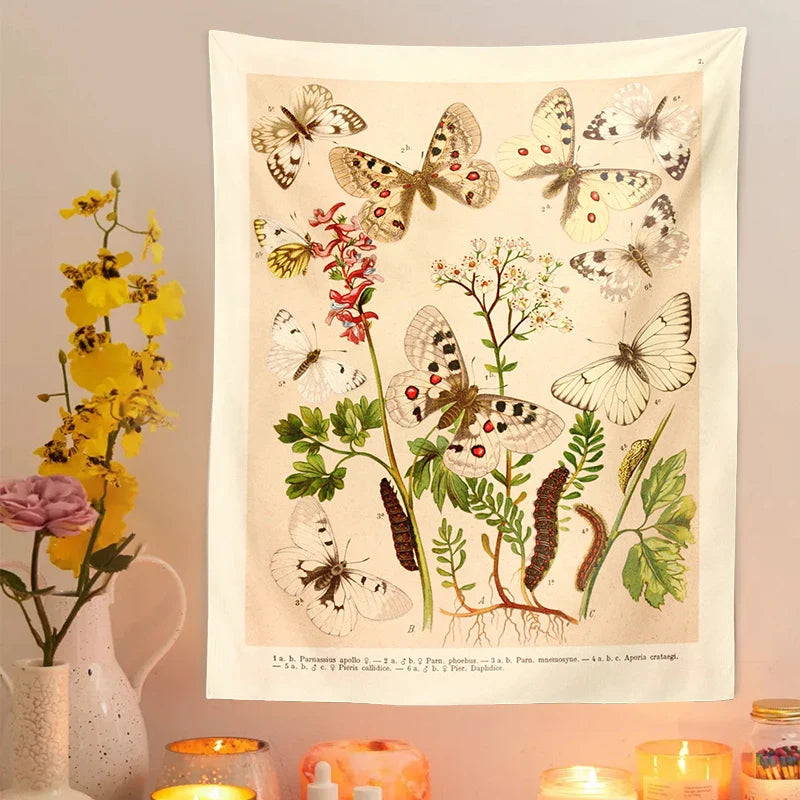 Vintage Butterfly Tapestry Wall Art Illustration Chart for Boho Decor by Afralia™