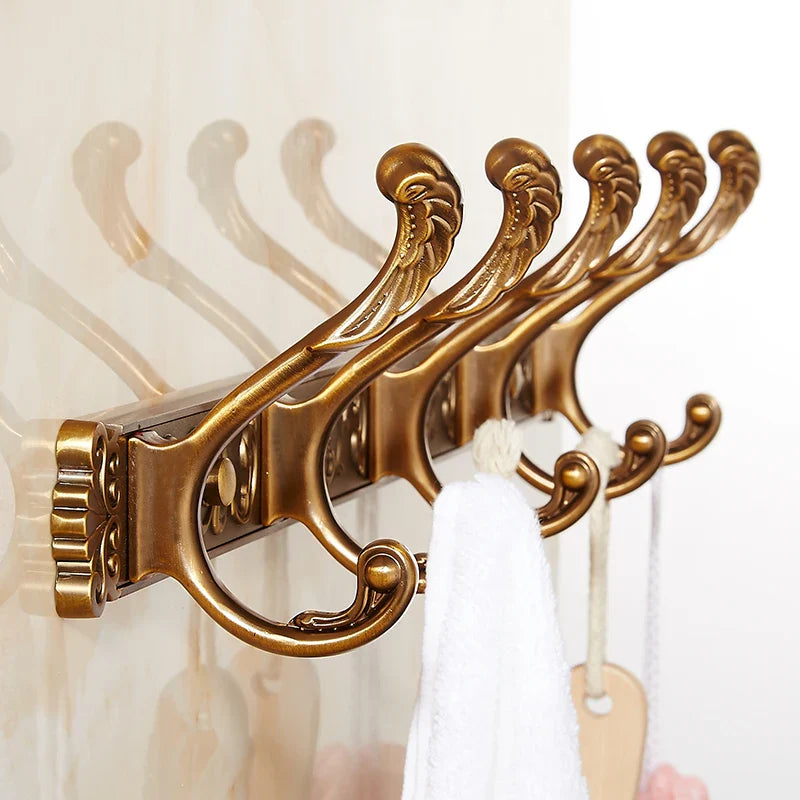 Afralia™ Antique Bronze Carved Robe Hook Towel Hanger for Bathroom and Kitchen