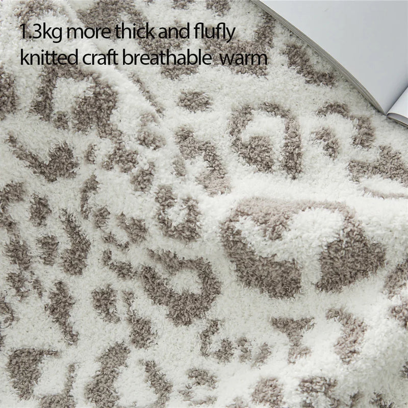 Afralia™ Cozy Leopard Print Knitted Blanket - Winter Faux Fur Microfiber Throw