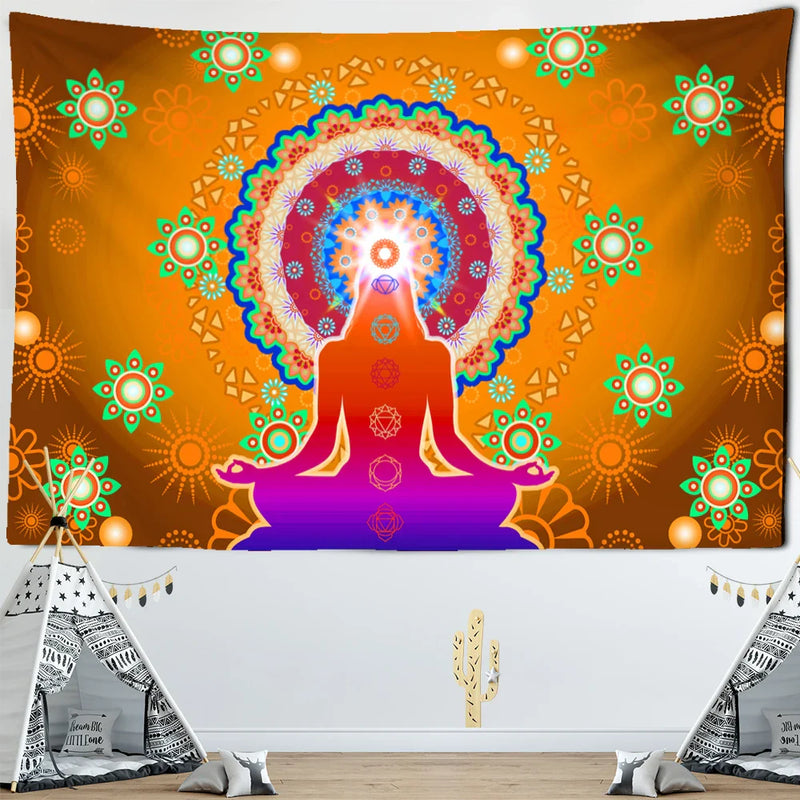Afralia™ Buddha 7 Chakra Meditation Tapestry Wall Hanging