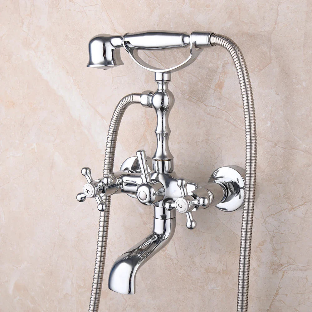 Afralia™ Brass Bathroom Faucet Set with Hand Shower - Wall Mounted Chrome Water Mixer