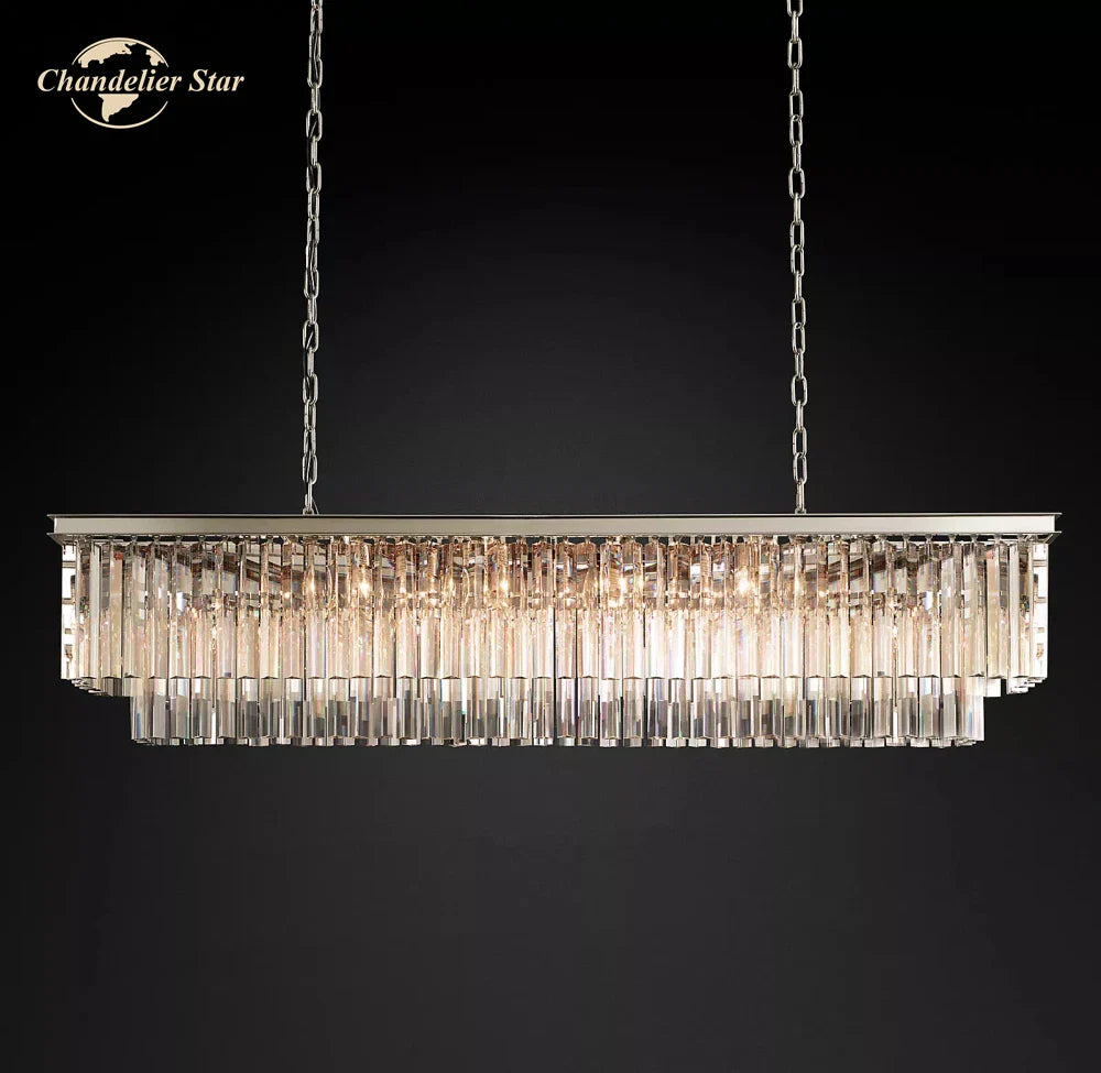 Afralia™ LED Rectangular Crystal Chandelier for Dining Living Kitchen Island