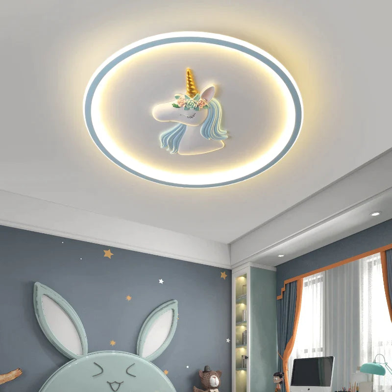 Afralia™ Cartoon Kids Ceiling Lights Remote Control Chandelier 56W Blue Pink 220V