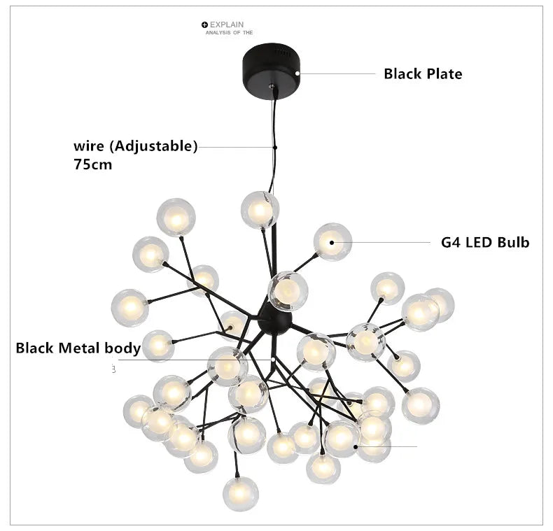 Afralia™ Heracleum Firefly Glass Ball Chandelier: Gold Luxury Lighting for Dining Kitchen Staircase