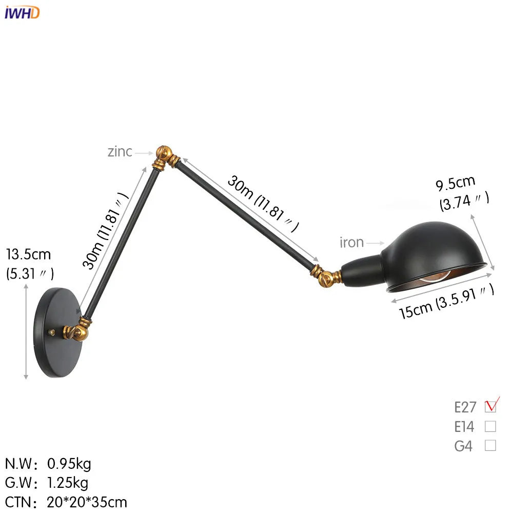 Afralia™ Loft Antique Edison Wall Sconce Swing Arm Wall Light - 3 Heads Black