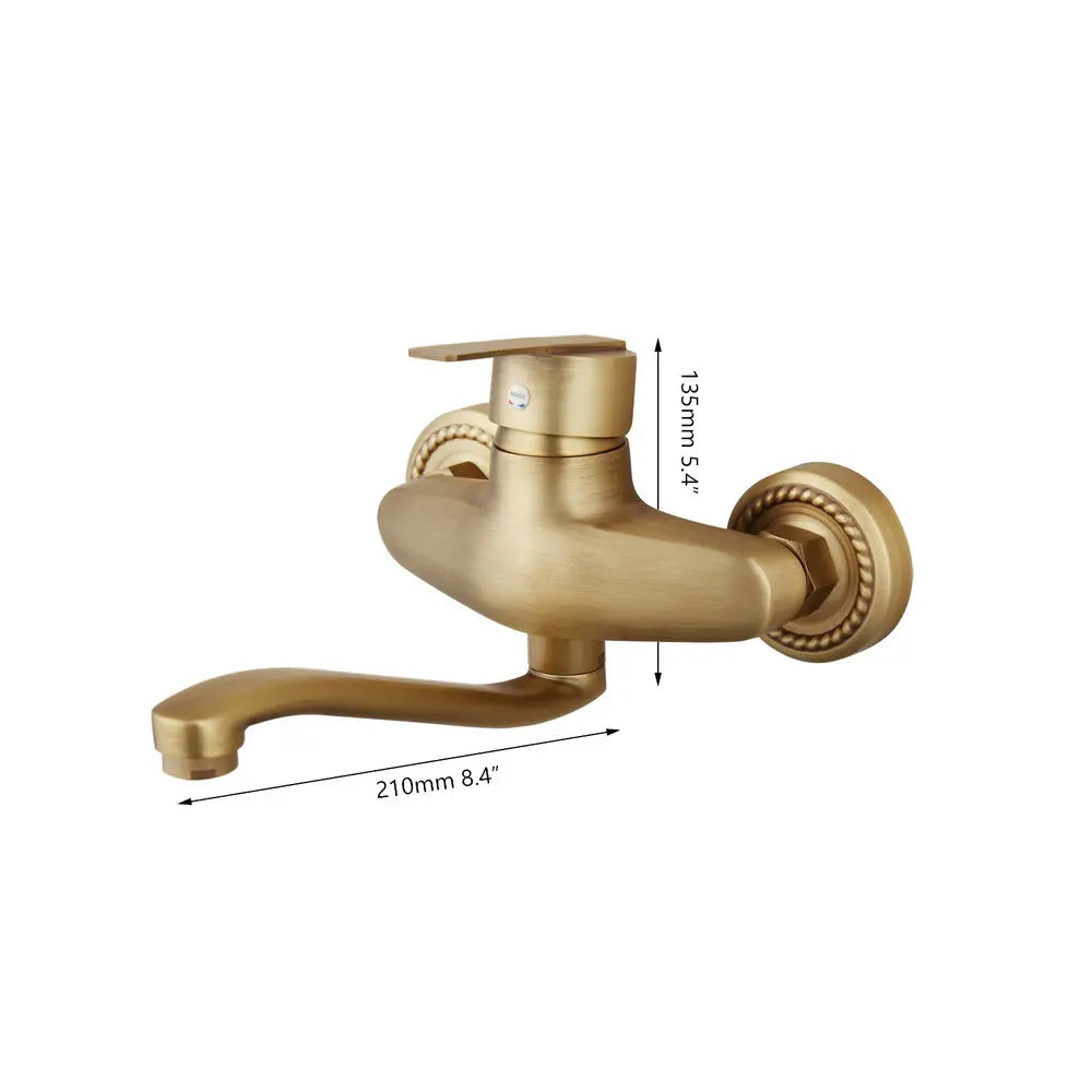 Afralia™ Antique Brass Basin Sink Mixer Tap Wall Mounted Kitchen Faucet
