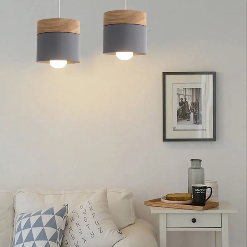 Afralia™ Nordic Macaron Pendant Light Modern LED E27 Hanging Lamp Iron Wood Decoration