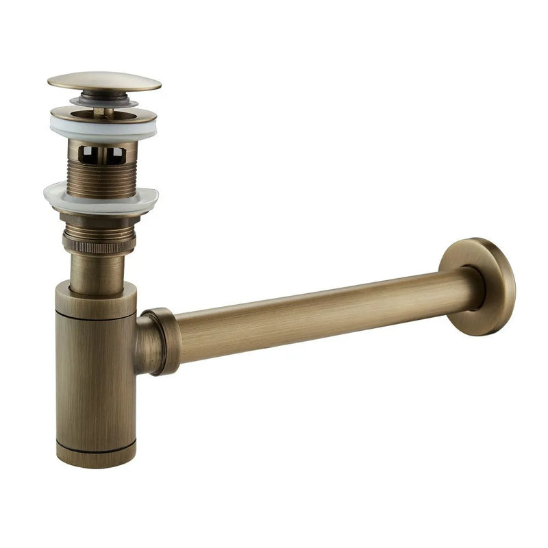 Afralia™ Antique Brass Pop Up Drain Kit with P-Trap Pipe for Bathroom Sink.