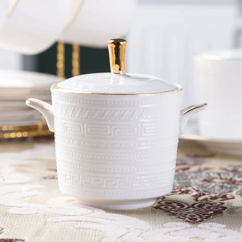 Afralia™ Bone China White Tea Set: Coffee Cup, Saucer, Milk Jar, Sugar Bowl, British Teaware