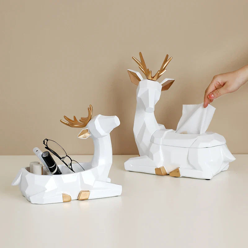 Deer Sculpture Tissue Box Holder by Afralia™: Elegant Table Centerpiece for Home Office Decor