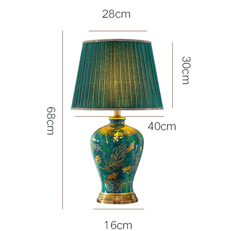 Afralia™ Emerald Queen Green Ceramic Table Lamp - Luxury Villa Bedroom Living Room Lighting