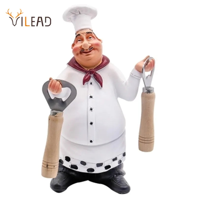 Afralia™ Chef Resin Figurines Set with Bottle Opener, Message Board, Salt and Pepper Can, Home Bar Ornament