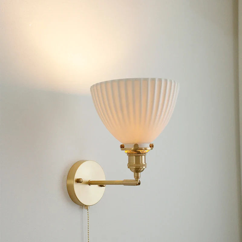 Afralia™ Copper Ceramic Wall Sconce Pull Chain LED Wall Light
