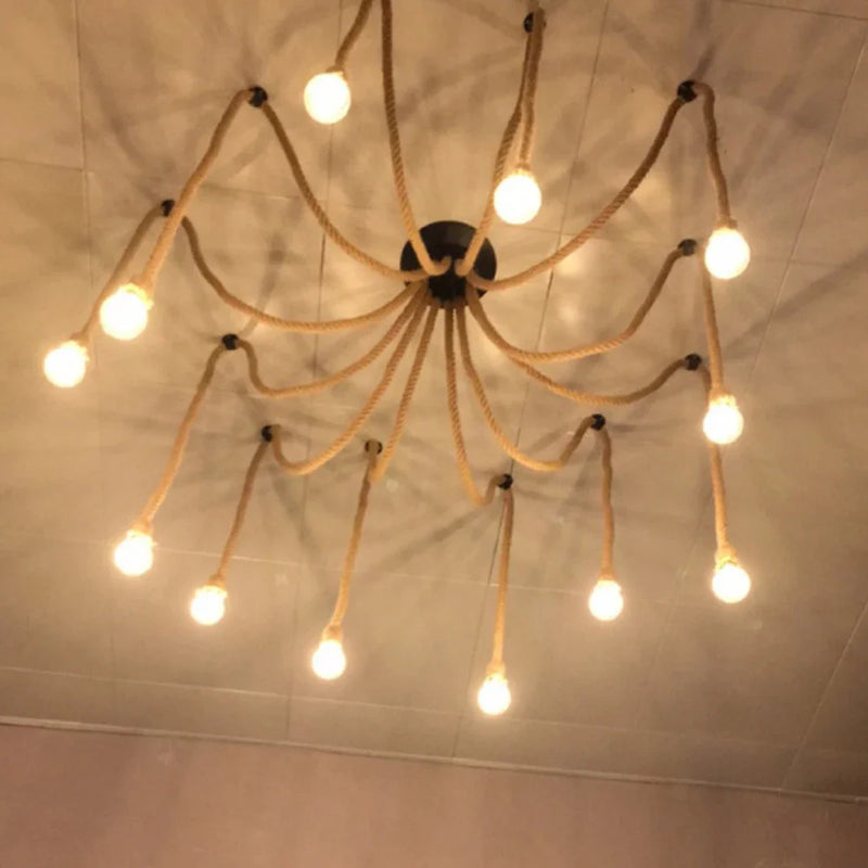 Afralia™ Spider Chandelier Hemp Rope Pendant Light Vintage Industrial Ceiling Lamp