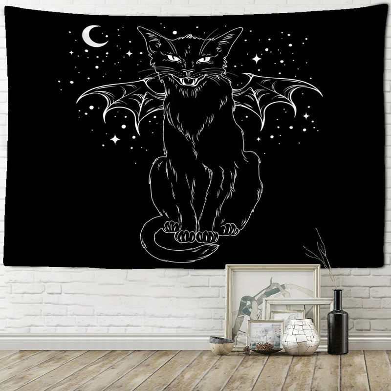 Afralia™ Black Cat Psychedelic Tapestry Wall Hanging for Home Decor