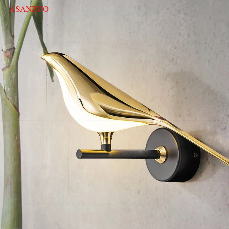 Afralia™ Golden Bird LED Wall Lamp: Modern Design for Hallway, Stairs, Living Room, Bedroom Decor