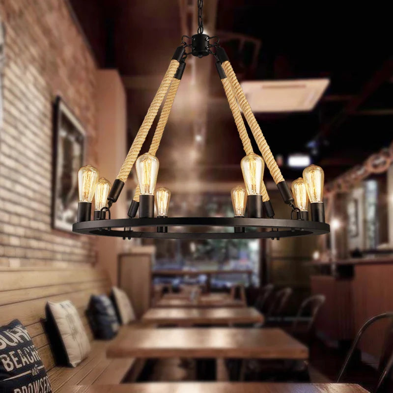 Afralia™ Vintage Ring Chandelier: Loft Style 6/8 Lights American Edison Wrought Iron Retro Rustic Lighting