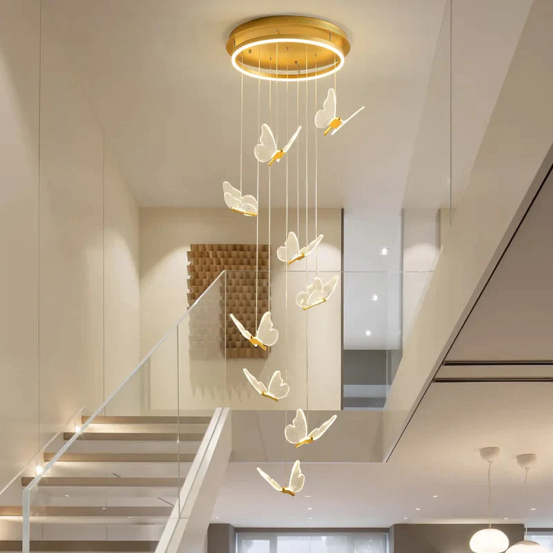 Afralia™ Butterfly Staircase Pendant Lights Loft Style Lamps