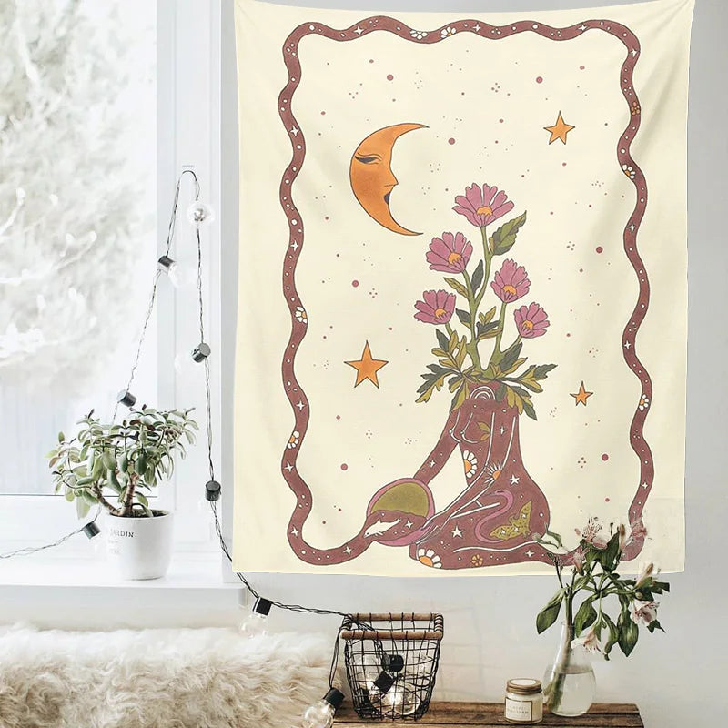 Afralia™ Astrology Tarot Card Tapestry Sun Moon Goddess Wall Hanging Décor