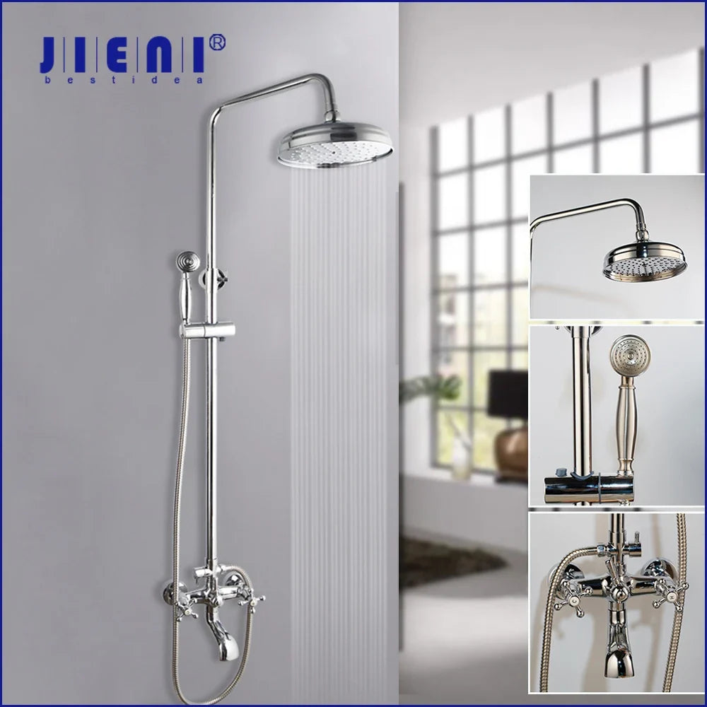 Afralia™ Chrome Silver Bathroom Shower Set with Rainfall Lotus Head and Hand Shower