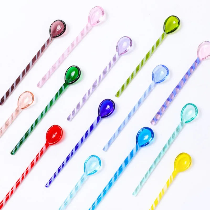 Afralia™ Colorful Glass Stirring Spoon: Cute Long-handle Stirrer for Coffee & Juice