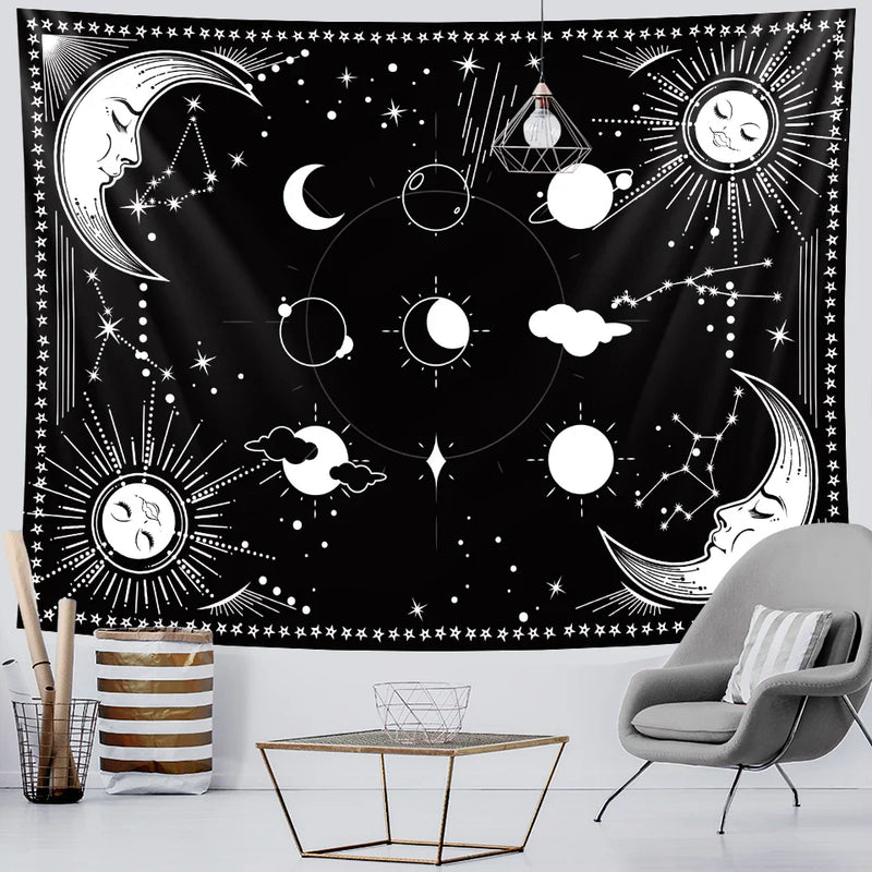 Afralia™ Sun & Moon Tapestry: Bohemian Hippie Yoga Mat Wall Decor