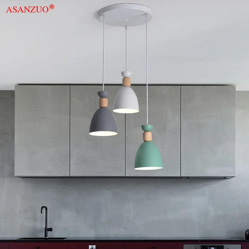 Afralia™ Wood&Iron LED Pendant Lamp for Modern Kitchen Island and Home Decor