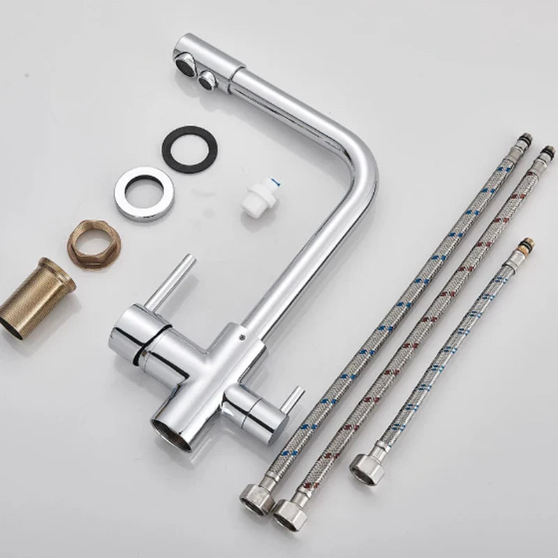 Afralia™ Chrome Dual Handle Kitchen Faucet with 360 Rotation and Water Filter
