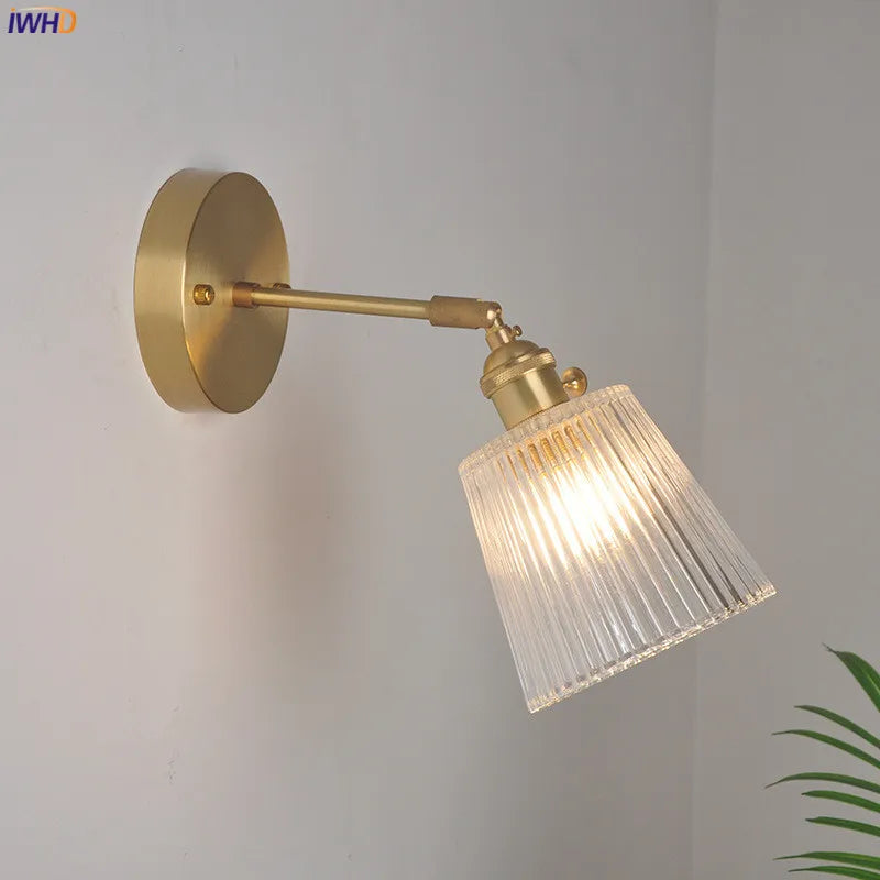 Afralia™ Copper Glass Wall Light Switch Bedroom Bathroom LED Sconce