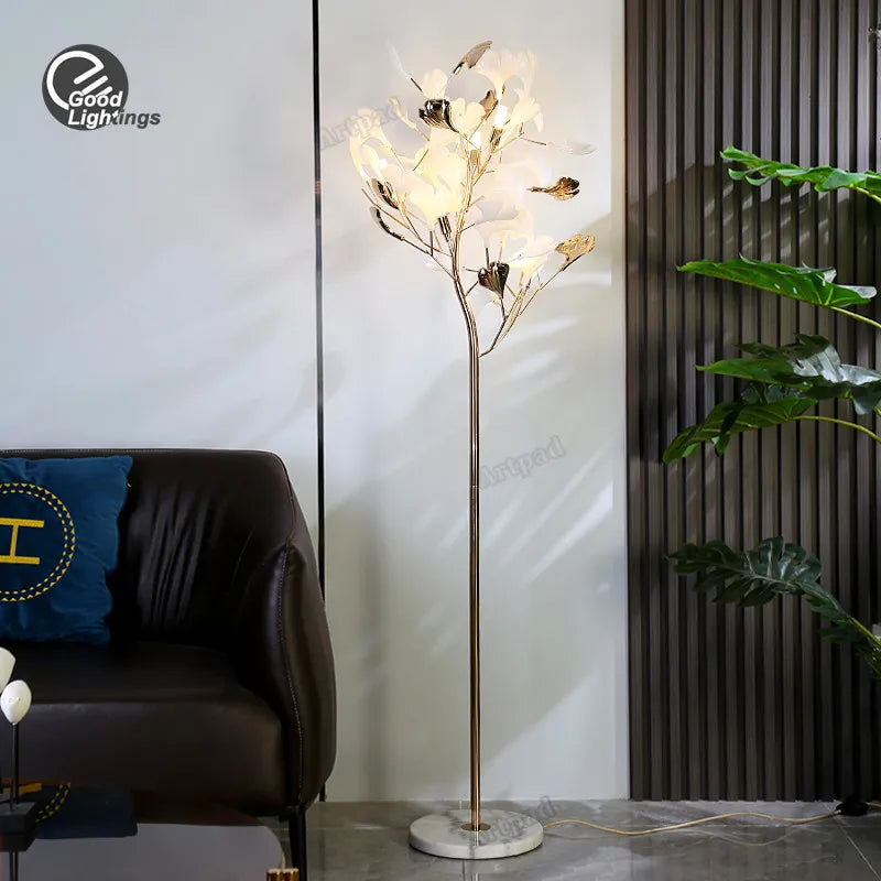 Afralia™ Ginkgo Leaf Floor Lamp for Living Room Bedroom Reading LED Floor Light