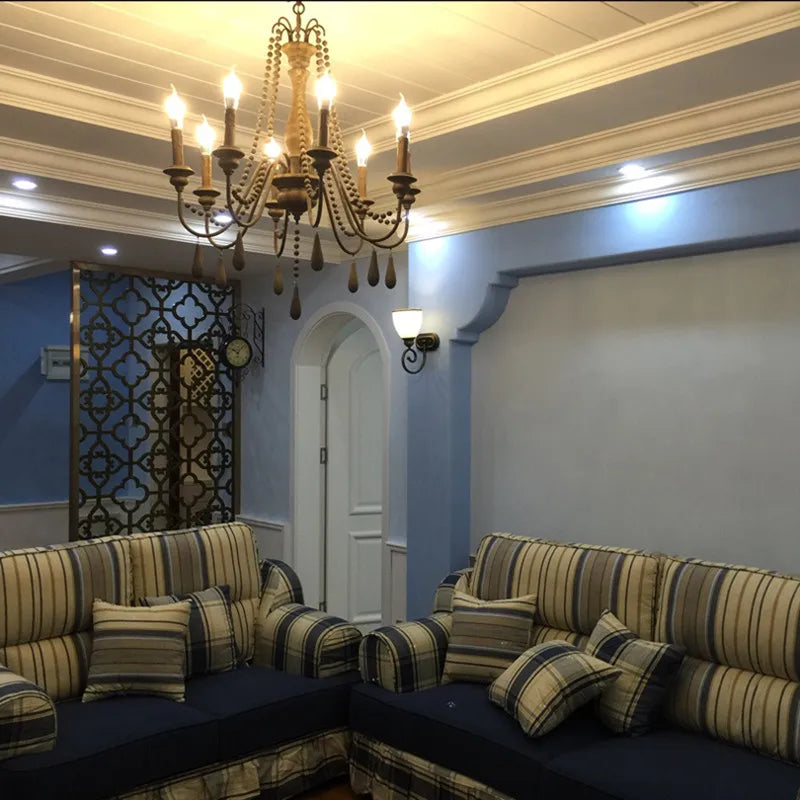 Afralia™ Wooden Retro Loft Chandelier - Mid Century Rustic Lighting for Living Room