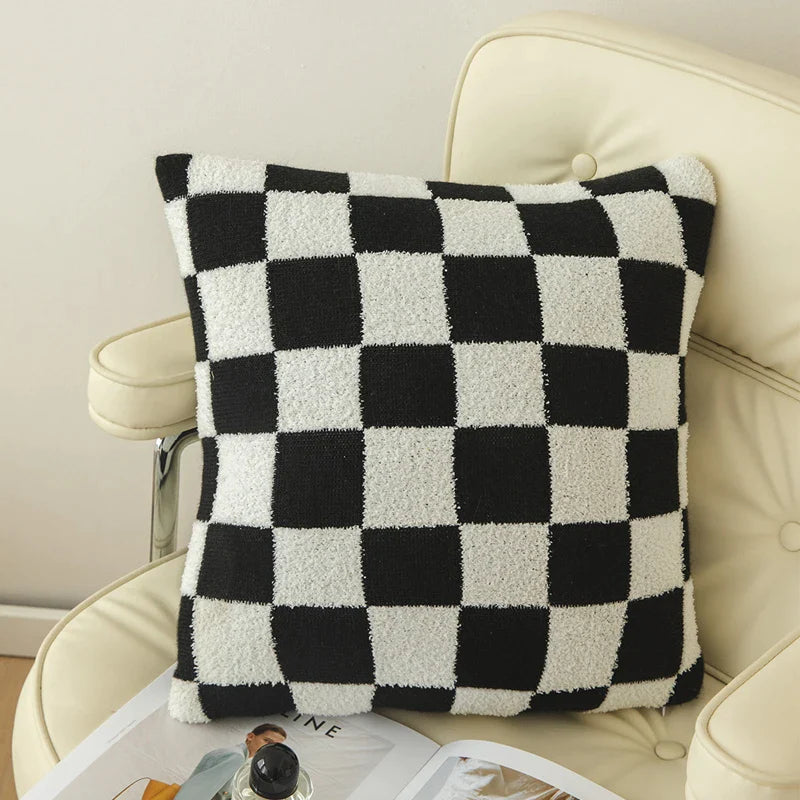 Afralia™ Checkered Flocking Cushion Cover in Black Orange Green for Home Decor