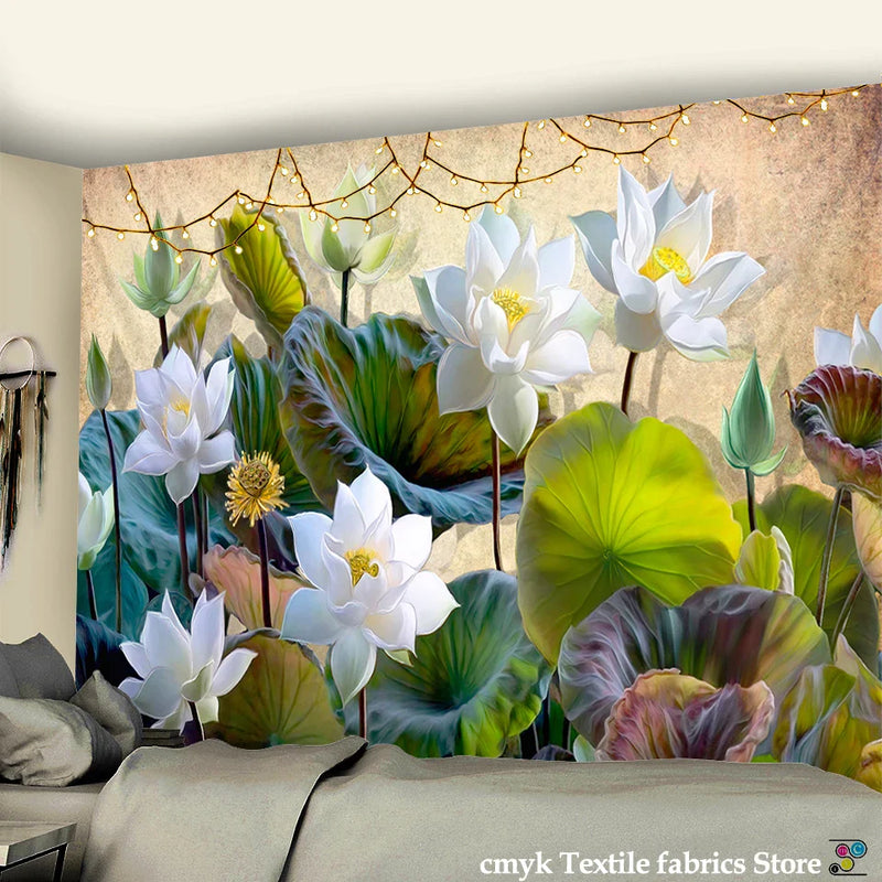 Afralia™ Lotus Leaf Tapestry: Indian Scenery Wall Hanging for Bedroom Decor